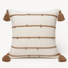 Chocolate Boho Cushion Cover 100% Cotton Macramé Pompom 45CM X 45CM - Chokladbrun - Visa 11