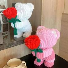 1000pcs Bouquet Bear Building Blocks Puzzle, Romantic Assembly Toy Collection Model Home Decor Birthday Gift, 1 Piece Room Decor, Office And Home Decoration, Durable Plastic Construction Kit, Perfect Gift For Halloween/Thanksgiving/Christmas - Multicolor - View 3