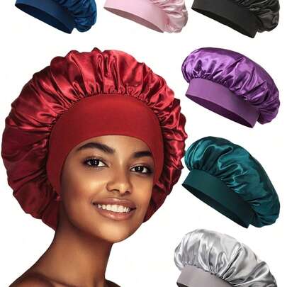 1/2 piezas Gorro de dormir de seda, forro de satén, banda elástica, adecuado para cabello rizado