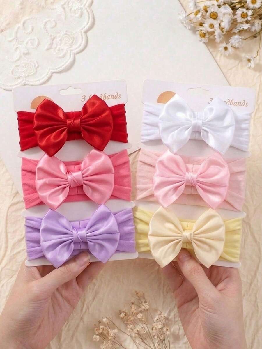 6pcs Newborn Candy Color Bow Headbands, Soft & Skin-Friendly Baby Hair Accessories, Suitable For Daily Wear In All Seasons - Multicolor - View 1