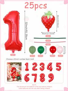 Bộ 25 bóng bay số và dâu tây màu đỏ, bao gồm bóng bay số bằng giấy bạc màu đỏ 32 inch, bóng bay hình dâu tây màu đỏ kiểu Ins, bóng bay cao su, thích hợp cho tiệc sinh nhật, kỷ niệm, lễ kỷ niệm sinh nhật, tiệc chủ đề dâu tây, tiệc chủ đề công chúa, tiệc trái cây, trang trí không khí dễ thương theo chủ đề hoạt hình. - Nhiều màu - Xem 2