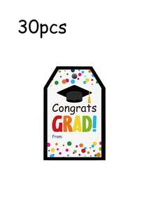 30 piezas Tarjetas de agradecimiento para fiesta de graduación, con texto "Feliz Graduación" y patrones con tema de graduación en negro y dorado, tarjetas de agradecimiento con dibujos animados de colores, etiquetas de empaque de regalo de graduación, decoraciones para fiesta, adecuadas para fiestas de graduación, invitados, recuerdos, cumpleaños, regalos para invitados - multicolor - Ver 10