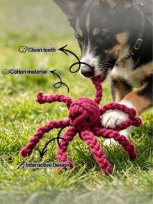 1pc Cute Octopus Shaped Thick Woven Texture Pet Toy, Helps Clean Dog's Teeth Through Chewing Friction. Designed For Small & Medium Dogs, Promotes Teeth Grinding & Cleaning, Interactive Tug-Of-War Play, Relieves Gum Discomfort, Keeps Dogs Entertained When Alone To Reduce Separation Anxiety And Destructive Chewing. Durable & Suitable For Puppies And Adult Dogs. - Multicolor - View 6