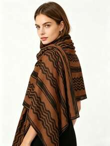 1 Pc Printed Fashionable And Versatile Chiffon Headscarf, Women's Long Scarf Draped Over Shawl, Lightweight And Breathable - YW339-2# Light Brown - View 3
