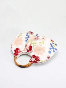 SCULPTEDSTYLE BAGS 1pc Colorful PVC Sequin Flower Ruffle Cloud Shaped Bag, Fashionable Linen Bottom Mesh Embroidery Fan-Shaped Vintage Bamboo Handle Tote Bag, Summer Casual Vacation Style Fashion Ladies Handbag (Flower Pattern Randomly Sent) - Multicolor - View 6