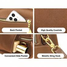 Umhängetaschen für Damen, Schultertaschen aus Kunstleder, Handtasche mit zwei Trageriemen, doppelt gerichteter Reißverschluss, mittelgroße Tasche mit Obergriff - Braun - Übersicht 7