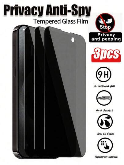 3pcs Tempered Glass Screen Protector, Anti-Fingerprint, Anti-Peeping, Waterproof, Dustproof, Anti-Collision, Anti-Scratch, Anti-Drop, Easy Installation Bubble-Free. 28° Narrow Viewing Angle Side Privacy Protection, Effectively Protect Privacy. Compatible With IPhone 17e/17 Pro Max/17 Pro/17 Air/17/16 Pro Max/16 Pro/16 Plus/16/15 Pro Max/15/14/13/12 And Other Models.