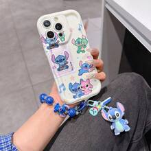 Disney Has Authorized, Phone Case - Chain Set, The Stitch Lilo & Stitch Phone Case Plus A Silicone 3D Or Fluffy Style Stitch Bracelet With Metallic Ring Removable Bracelet, Stitch And Angel Pattern, Compatible With Iphone 17/16/15/14/13/12/11/XS/XR/X Plus Pro Max, Wavy Design Phone Case For Girl, A Stylish Cartoon Summer Phone Case, The Perfect Gift Choice, Phone Protection, Durable Phone Cover, Great Gift For Friends And Family - Kiểu trắng B - Xem 1