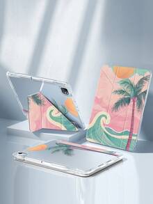 This Beautiful And Cute Cartoon/Anime Beach Palm Tree Double-Sided Acrylic Crystal Clear Back Cover Is Shockproof And Durable, Suitable For 7th, 8th (10.2 Inch), And 10th Generation . It Has A Built-In Pen Slot, Supports Sleep/Wake Function, And Multiple Folding Stand Modes, Making It An Ideal Holiday Gift. - Multicolor - View 4