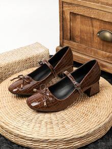 Giày cao gót nữ kiểu retro 4.5cm, mũi vuông, gót chunky, kiểu Mary Jane, chống trơn trượt, bền chắc và thoải mái, thích hợp đi làm. - màu nâu - Xem 1