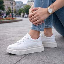 Women's White Casual Platform Sneakers Lightweight Comfortable - Blanco - Ver 8