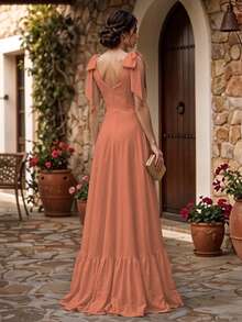 Women's V-Neck Backless Long Dress - Orange - View 3