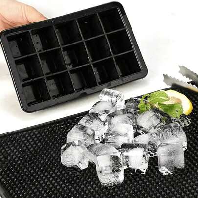 1 khay làm đá viên silicon cỡ lớn, có 4 ngăn và 15 ô, hộp làm đá silicon chắc chắn, khay làm đá có nắp đậy dùng cho tủ đông, thích hợp để làm đá cho rượu whisky, cocktail hoặc cà phê.