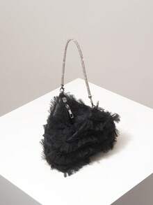 (Random Pattern) Mini Wallet, Lace, Ruffle Trim, Novelty Small Bag, Suitable For Evening Party, Prom, Wedding Accessories, Elegant Ladies Wallet, Gift For Women - Black - View 6