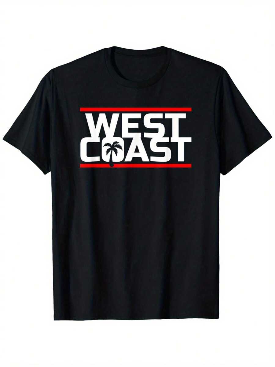 Camiseta con Diseño Original de West Coast Palm Tree y Aspecto Clásico, Adecuada para Hombres y Mujeres, Camiseta para Actividades al Aire Libre, 100% Algodón, Tallas S-XXXL - Negro - Ver 1