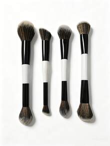 4pcs Dual-Ended Makeup Brush Set. Multi-Functional Foundation, Blush, Powder, Highlighter, Contour And Concealer Brushes, Makeup Brush Set Designed For Women, Makeup Brush Kit, Cosmetic Brush Set, Complete Makeup Tool Set, Makeup Brush Set, Makeup Gift Set, Set, Gift, Professional Makeup Brushes, Complete Makeup Kit - Black and White - View 10
