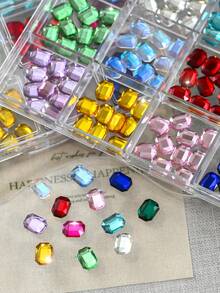 1 Box 3D Multi-Color Emerald Shaped Rhinestones, 12-Grid Sparkling Crystal Glass Nail Gems, Flat-Bottom Large Square Rhinestones, 3D Luxury Nail Art Decoration, DIY Nail Accessories, Suitable For Spring/Summer Parties, Sparkling Nail Decoration Supplies Nail Charms - Multicolor - View 3