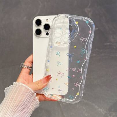 1 pieza Funda protectora de teléfono a prueba de golpes y antideslizante, de material TPU transparente con decoración de estrella y lazo de colores, compatible con iPhone, Honor