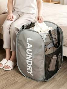 1pc Large Capacity Foldable Laundry Basket - Breathable Mesh Panel, Minimalist Solid Color Design Dirty Clothes Storage Basket, Suitable For Storing Clothes, Laundry Basket - Multicolor - View 4