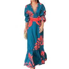 2026 Spring New Women's Clothing: Cross-Border European And American Dress, Fashionable Slim-Waisted Printed Tie-Waist Long Dress - 圖片色 - 查看 6