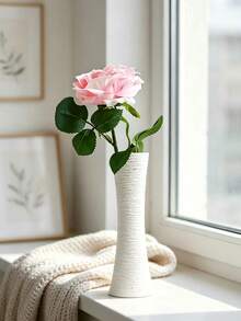 2 Color Options Tall Slim Striped Ceramic Vase, Minimalist Morandi Single Flower Vase Suitable For Dried/Fresh Flowers, Nordic Style Desktop Decor - Two-color - View 10