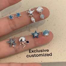 一对不对称海星贝壳耳环，百搭耳坠，奢华个性化设计，适合日常佩戴，礼品之选。 - 彩色 - 查看 1