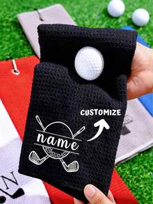 1pc Personalized Golf Towel, Customized Letter Pattern Golf Towel, Golf Gift, Customized Sports Towel, High Quality Quick Dry Golf Elements, Floral Name Golf Towel, With Hook, Personalized Golf Gift For Dad, Best Gift For Men, Father's Day Gift - Multicolor - View 4