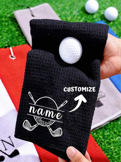 1pc Personalized Golf Towel, Customized Letter Pattern Golf Towel, Golf Gift, Customized Sports Towel, High Quality Quick-Dry Golf Elements, Floral Name Golf Towel, With Hanging Hook, Personalized Golf Gift For Dad, Best Gift For Men, Father's Day Gift