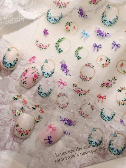 1pc 5D Spring Fresh Floral Wreath Nail Art Stickers Cartoon Colorful Flower Manicure Decorations Decal Accessories DIY