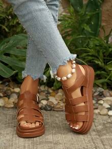 Women's Platform Thick Strap Dark Colored Fashion Sandals,Gladiator Sandals,Summer Sandals - Brown - View 5