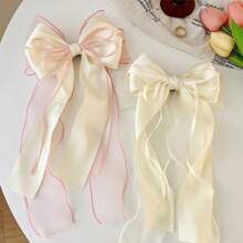 1个浅粉色网纱超大蝴蝶结波浪丝带双层弹力发夹，优雅柔软的春季发饰 - 彩色 - 查看 5