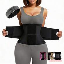 Leopard Print Waist Trainer Belt – Tummy Control Waist Cincher For Women, Adjustable Double Compression Waist Wrap, Nylon Sweat Waist Trimmer, Suitable For Workout, Weight Loss & Back Support, Slimming Body Shaper. Comfortable Waist Shaper For Fitness, Gym, And Daily Wear – White Leopard Print Waist Trainer. - màu đen - Xem 4