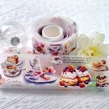 2米/卷 哑光蛋糕甜点PET胶带 花朵和纸胶带 装饰贴纸 适用于手账、剪贴簿、拼贴画 100厘米环状 - PET Tape - 查看 6