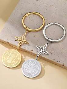 TEAMER 1pc Mysterious Lucky Witch Knot St. Benedict Medal Keychain, Fashionable Amulet Bag Charm - Fashion Series - View 2