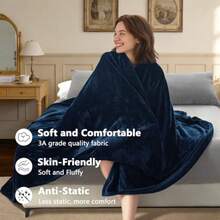300GSM Fleece Blanket 220x240cm Queen Size Super Soft And Warm Flannel Throw For Bed Sofa Couch Travel Or Gift - Navy - View 3
