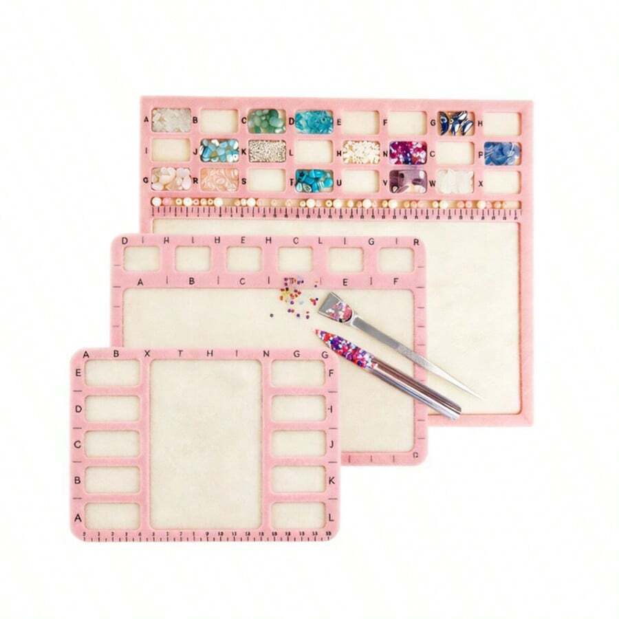 KLONKEE Bead Mat DIY Bracelet Necklace Design Tray, Long Tube Spoon Jewelry Shovel With Tweezers, Used For Beading Bracelet Jewelry Making, With Independent Grid, Practical And Convenient Tray Tool - Beaded Mat - View 1