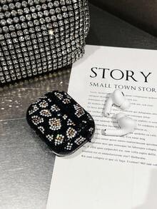 1pc Black Rhinestone Leopard Print Bluetooth Earphone Protective Case For AirPods - Black - View 7