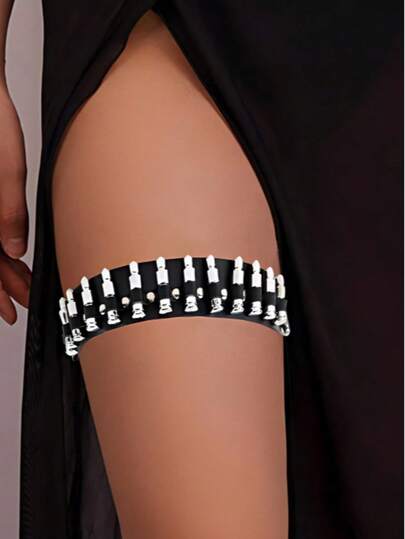1pc Women's Punk Bullet Decor Sexy Leg Ring Thigh Garter Costume Accessory Leather Restraint Leg Strap Halloween Cosplay Prop