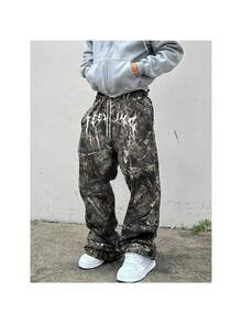 2026 Nuevo Hip-hop De Pierna Ancha Moda Versátil  Con Estampado De Ramas Pantalones Casuales Pantalones De Fregona - GK57# Patrón Dendrobium - Ver 2
