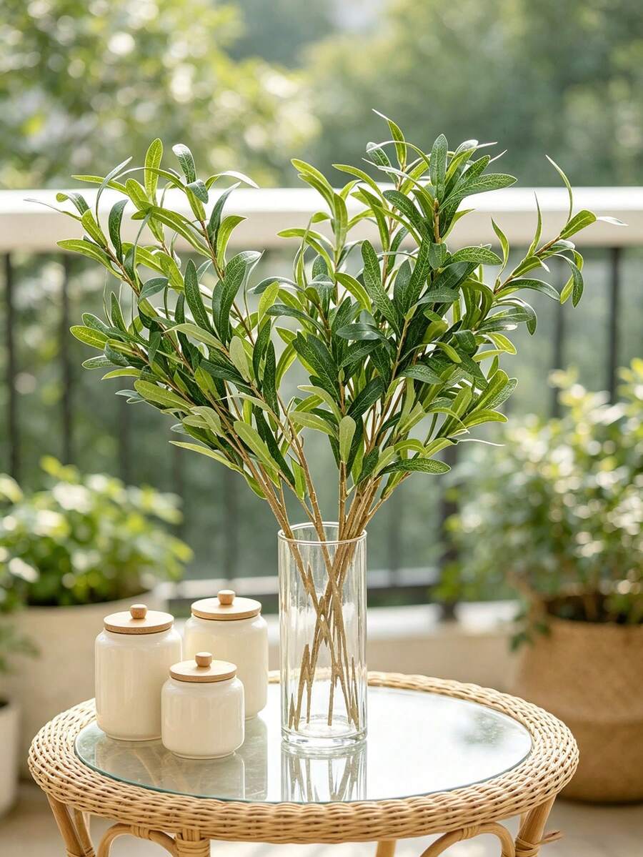 1/2/4/7/6 peças 72cm Folhas de Oliveira Artificial, Folhas de Eucalipto, Adequado para Parede, Sala de Estar, Quarto, Casamento, Decoração de Festa, Decoração de Mesa. Casa, Escritório, Cozinha, Casamento, Mesa de Jantar, Peça Central, Jardim, Exterior, Casa, Decoração de Quintal, Adequado para Primavera, Verão, Outono, Inverno - Verde - Visão 1