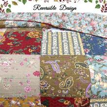 Cozy Line Home Fashions 100% Cotton Hand Piecing Real Patchwork Floral Plaid Country Farmhouse Reversible Quilt Bedding Set Coverlet Bedspread For All Seasons (Khaki Red, Queen / King - 3 Piece) - 卡其紅 - 查看 4