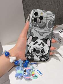 Disney Has Authorized, Phone Case - Chain Set, The Stitch Lilo & Stitch Phone Case Plus A Silicone 3D Or Fluffy Style Stitch Bracelet With Metallic Ring Removable Bracelet, Stitch And Angel Pattern, Compatible With Iphone 17/16/15/14/13/12/11/XS/XR/X Plus Pro Max, Wavy Design Phone Case For Girl, A Stylish Cartoon Summer Phone Case, The Perfect Gift Choice, Phone Protection, Durable Phone Cover, Great Gift For Friends And Family - Kiểu trắng B - Xem 5