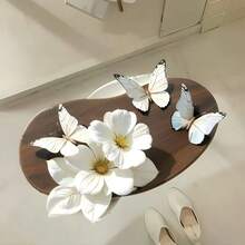 Alfombra de baño con flores y mariposas, alfombra absorbente suave de tierra de diatomeas antideslizante con flores blancas y mariposas, alfombra decorativa para el lateral de la bañera para baños modernos, alfombra de baño decorativa | Accesorio de baño moderno | Alfombra con respaldo de goma, alfombra de baño - (5) - Ver 9