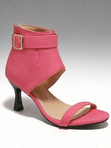 Giày sandal cao gót hở mũi kiểu mới năm 2026, sandal cao gót mỏng có khóa kéo phía sau dành cho nữ, bốt cao cổ kiểu cardigan, bốt mùa hè. - Màu Hồng Tươi - Xem 2