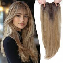 360° 3D Women's Hair Concealer Topper, 7"X 8" Large Base, 22" Long Multi-Layer Synthetic Hair Top With Bangs, For Daily Use - Multicolor - View 11