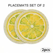 A Circular Placemat With Fresh Lemon Slices And Lace Patterns, Suitable For Use In Spring, Summer, Autumn, And Winter. It Adopts A Multi-Color Pattern Design And Is Woven From 100% Polyester Fiber. - Multicolor - View 22