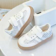 New White Soft Hook And Loop Trainers, Paired With Silver Sequins, Children's Campus Versatile Sneakers - White - View 6