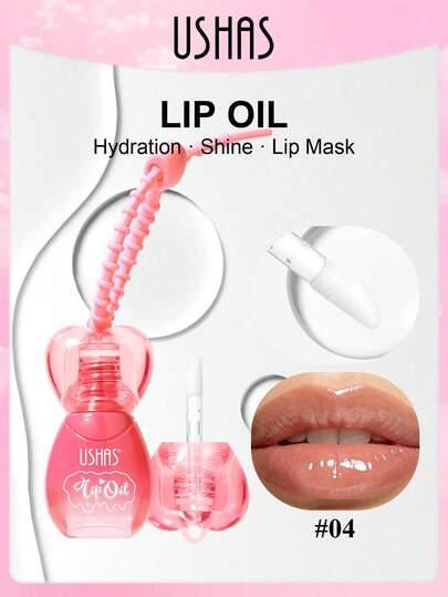  Brillo de labios con forma de corazón USHAS, fórmula hidratante y nutritiva con espejo, de larga duración y no pegajosa, bálsamo labial 2 en 1 como imprimador y máscara labial