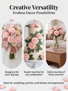 Ultra-Realistic Artificial Roses - Each Box Contains 25 Pieces, Perfect For Birthdays, Gift Wrapping, Wedding Bouquets, Bridal Bouquets, Table Decorations, Graduation Ceremonies, Bridal Floral Decorations, Chair And Table Adornments, Candlestick Embellishments And Cake Decorations, Offering A Precious Commemorative Option To Enrich Your Celebrations. - Pink - View 4