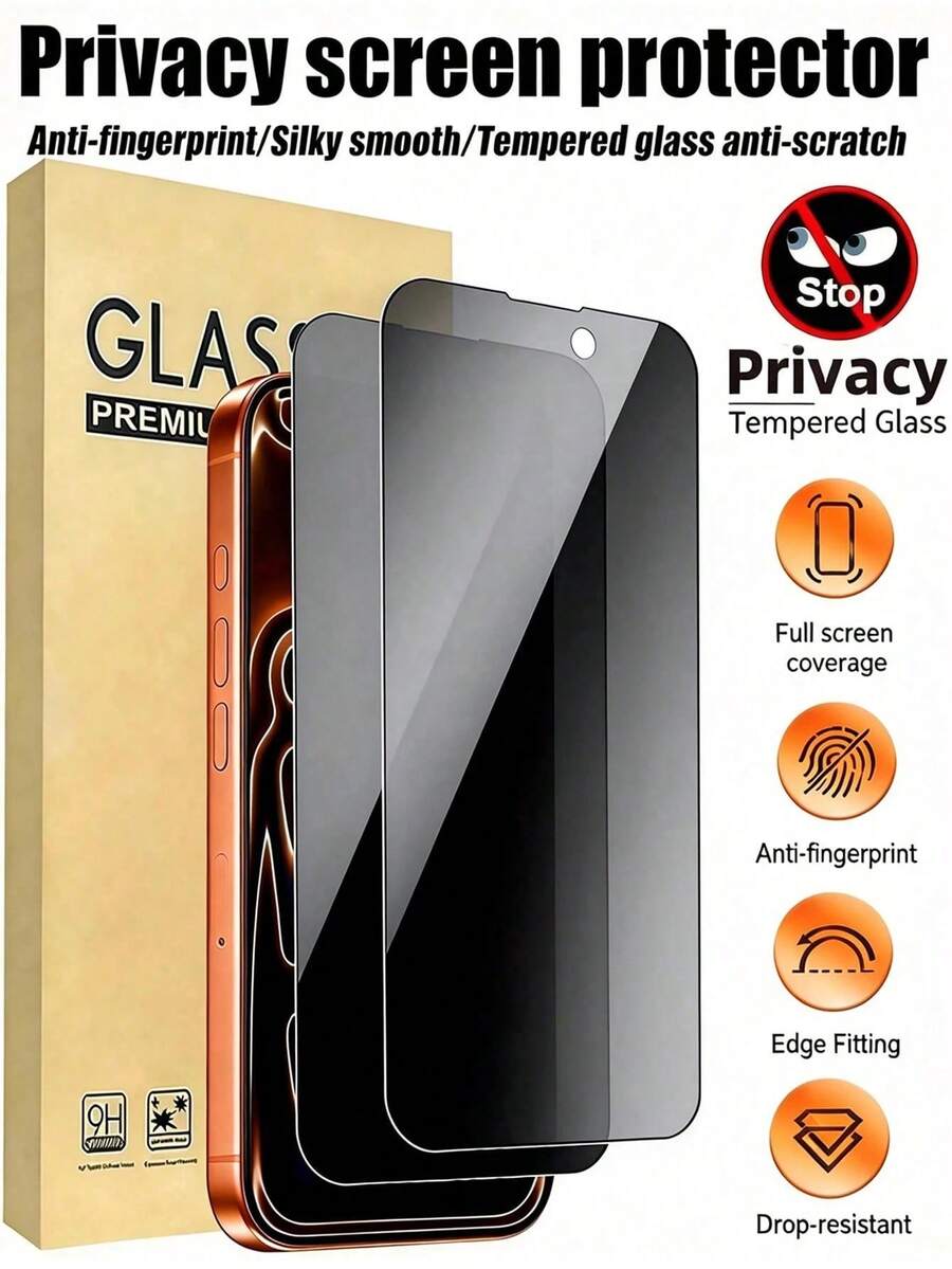 ZYSHI 2 st integritetsskyddande härdat glasskärmsskydd med anti-titt, reptåligt, fingeravtrycksavvisande, vattentätt, stötsäkert, full täckning, bubbelfri enkel installation, kompatibelt med mobilskal, lämpligt för iPhone 17/17 Pro/17 Pro Max/17 Air/17e/16/16 Pro Max/15/15 Pro/15 Plus/15 Pro Max-serien, idealisk födelsedags- och högtidspresent, nödvändigt tillbehör för daglig, kontors- och hemmabruk - 2 st sekretessskydd - Visa 1